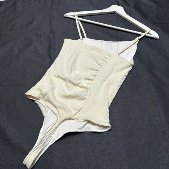 Lovers + Friends One Piece Swim Suit Cream Ribbed Scrunch - Picture 2 of 6